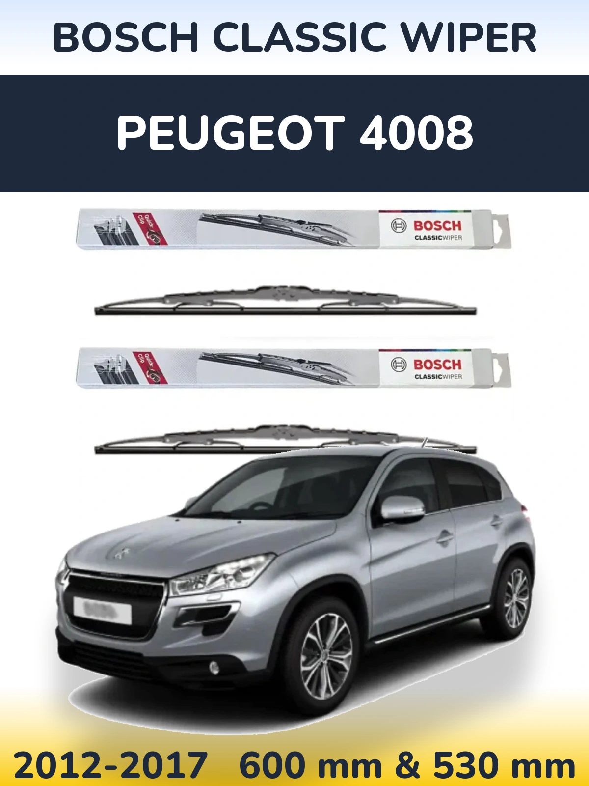 Komplet przednich wycieraczek BOSCH Classic Wiper 600 & 530 mm do Peugeot 4008 2012-2017