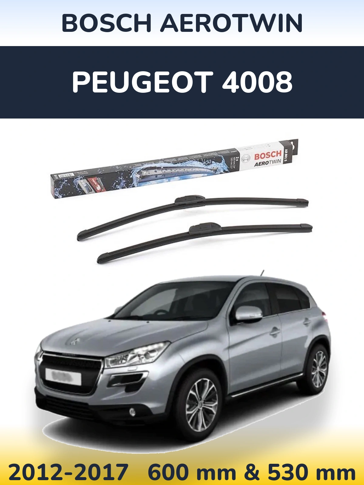 Комплект передних дворников BOSCH AeroTwin 600 & 530 мм для Peugeot 4008 2012-2017