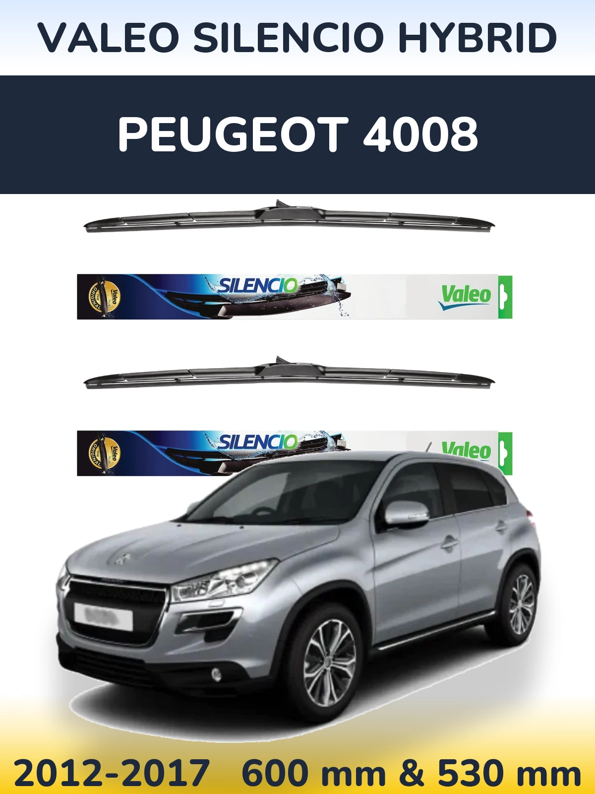 Komplet przednich wycieraczek Valeo Silencio Hybrid 600 & 530 mm do Peugeot 4008 2012-2017