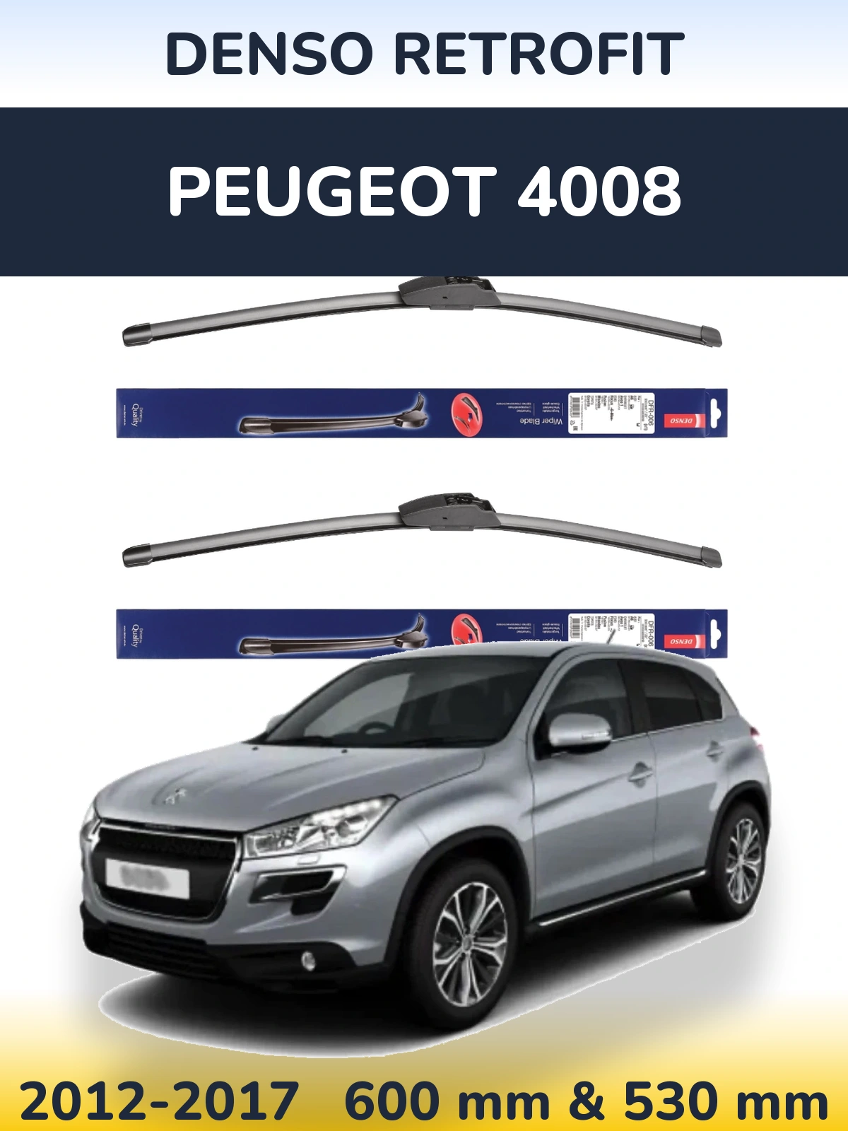 Комплект передних дворников Denso Retrofit 600 & 530 мм для Peugeot 4008 2012-2017