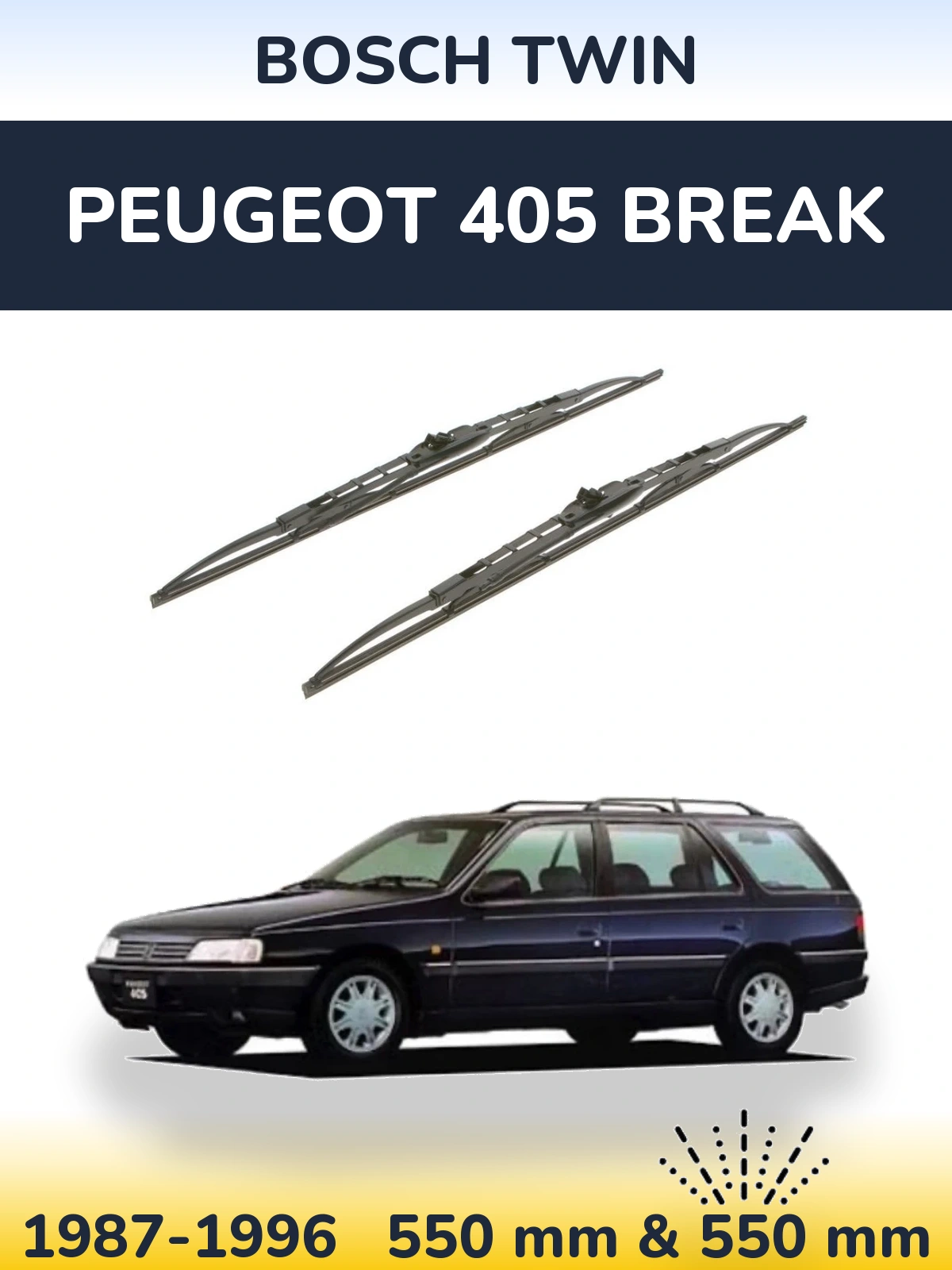 Front wiper blade set BOSCH Twin 550 & 550 mm for Peugeot 405 Break 1987-1996