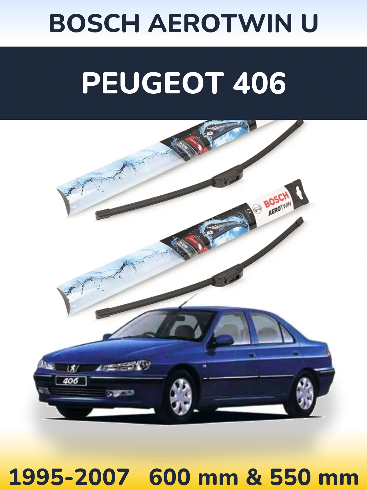 Komplet przednich wycieraczek BOSCH AeroTwin U 600 & 550 mm do Peugeot 406 1995-2007