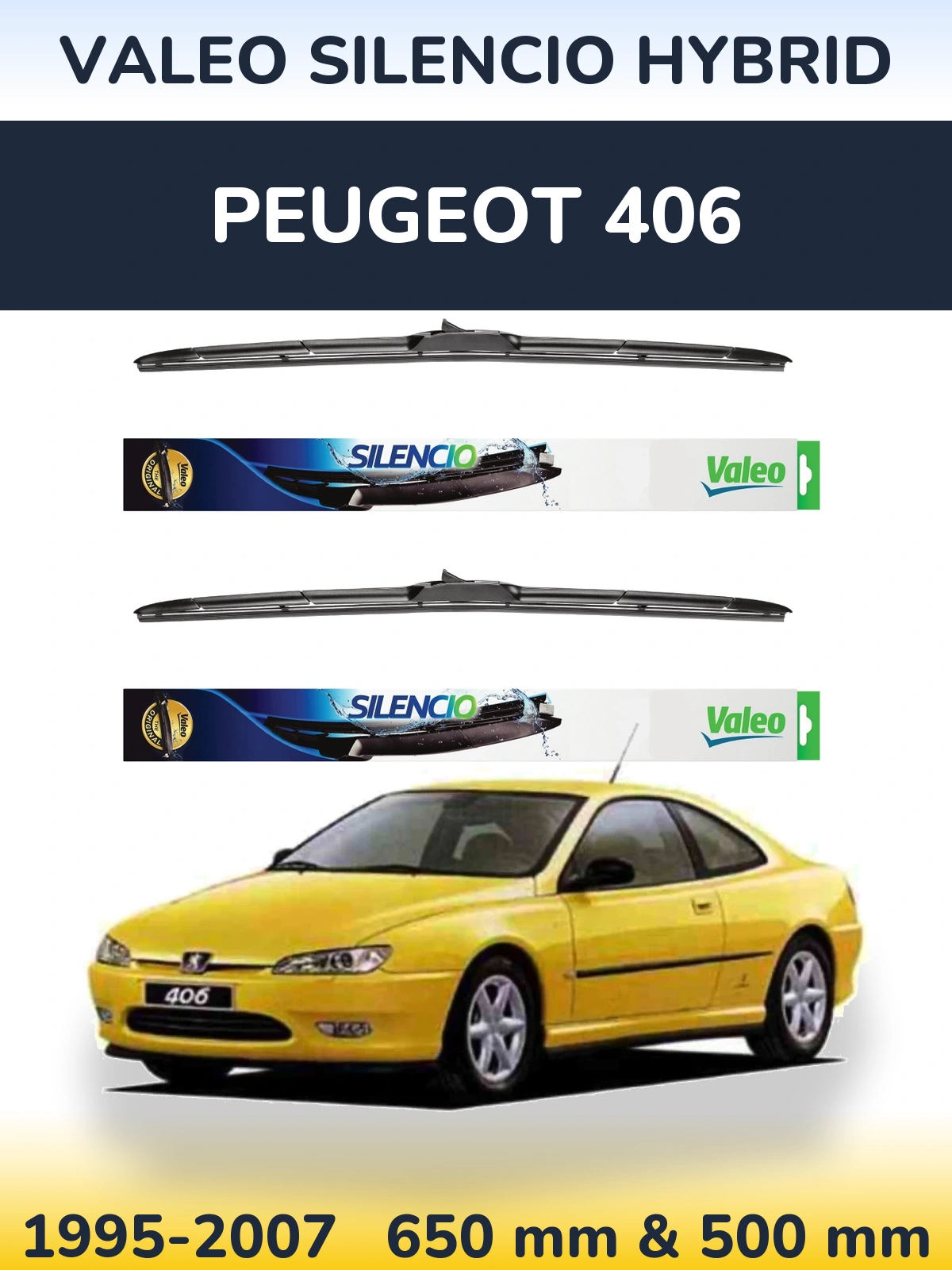 Komplet przednich wycieraczek Valeo Silencio Hybrid 650 & 500 mm do Peugeot 406 1995-2007