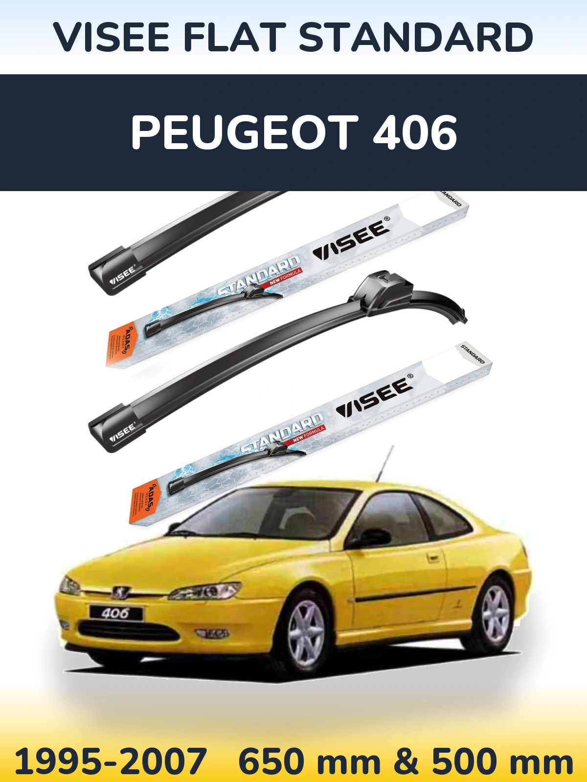 Комплект передних дворников VISEE FLAT STANDARD 650 & 500 мм для Peugeot 406 1995-2007
