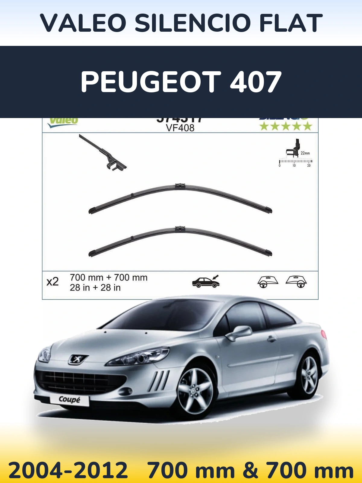 Komplet przednich wycieraczek Valeo Silencio Flat 700 & 700 mm do Peugeot 407 2004-2012