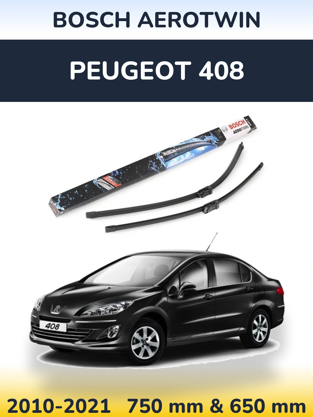 Комплект передніх щіток BOSCH AeroTwin 750 & 650 мм для Peugeot 408 2010-2021