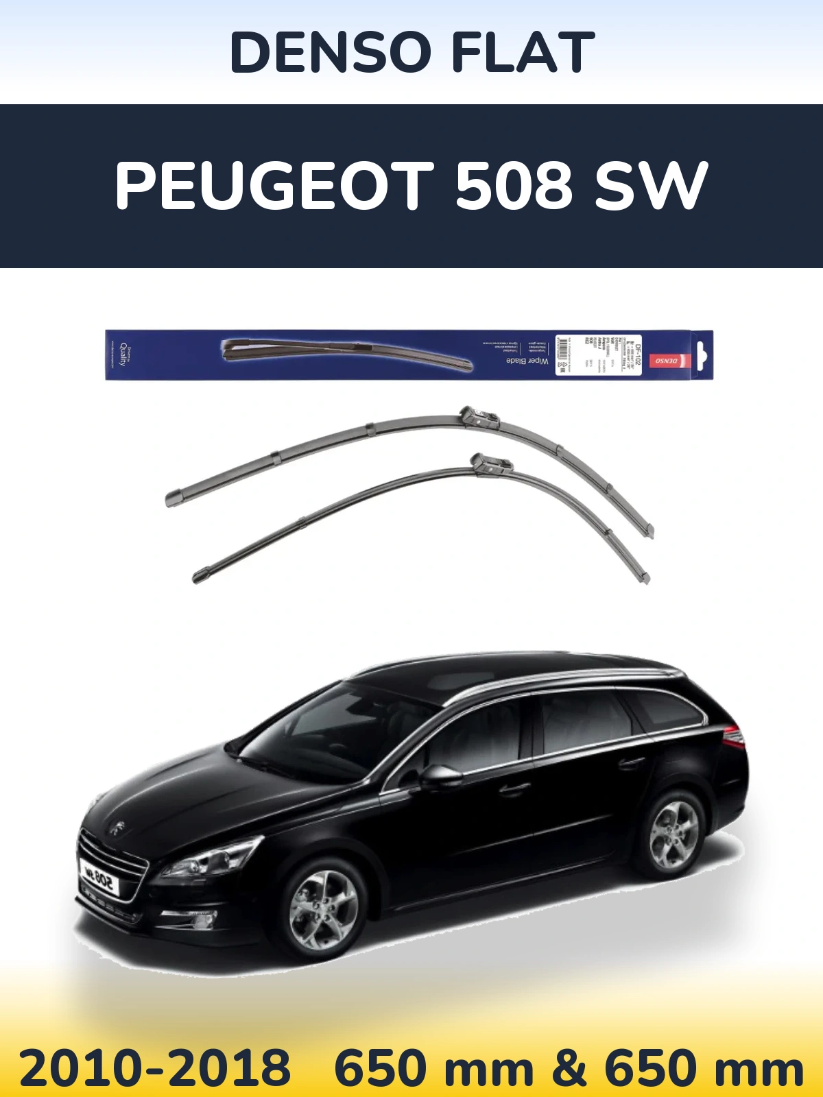 Front wiper blade set Denso Flat 650 & 650 mm for Peugeot 508 SW 2010-2018