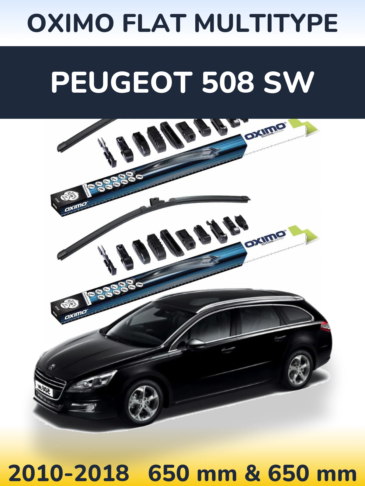 Front wiper blade set Oximo Flat MultiTypee 650 & 650 mm for Peugeot 508 SW 2010-2018