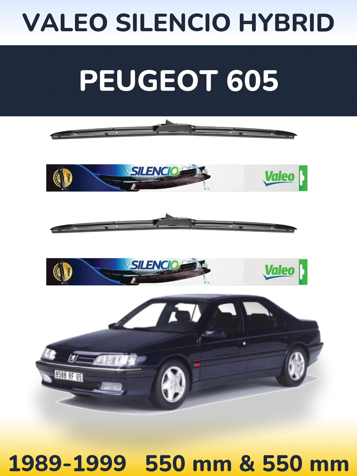 Komplet przednich wycieraczek Valeo Silencio Hybrid 550 & 550 mm do Peugeot 605 1989-1999