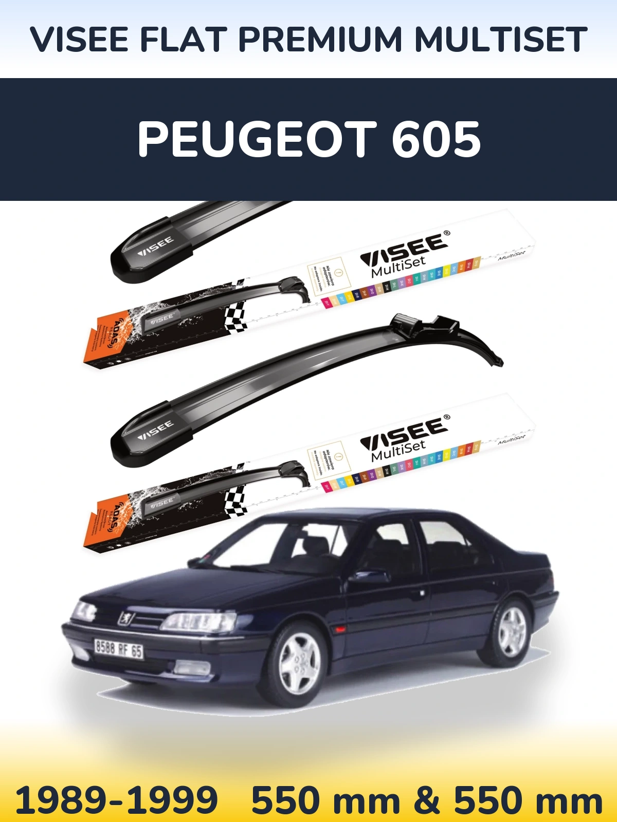 Komplet przednich wycieraczek VISEE FLAT PREMIUM MultiSet 550 & 550 mm do Peugeot 605 1989-1999