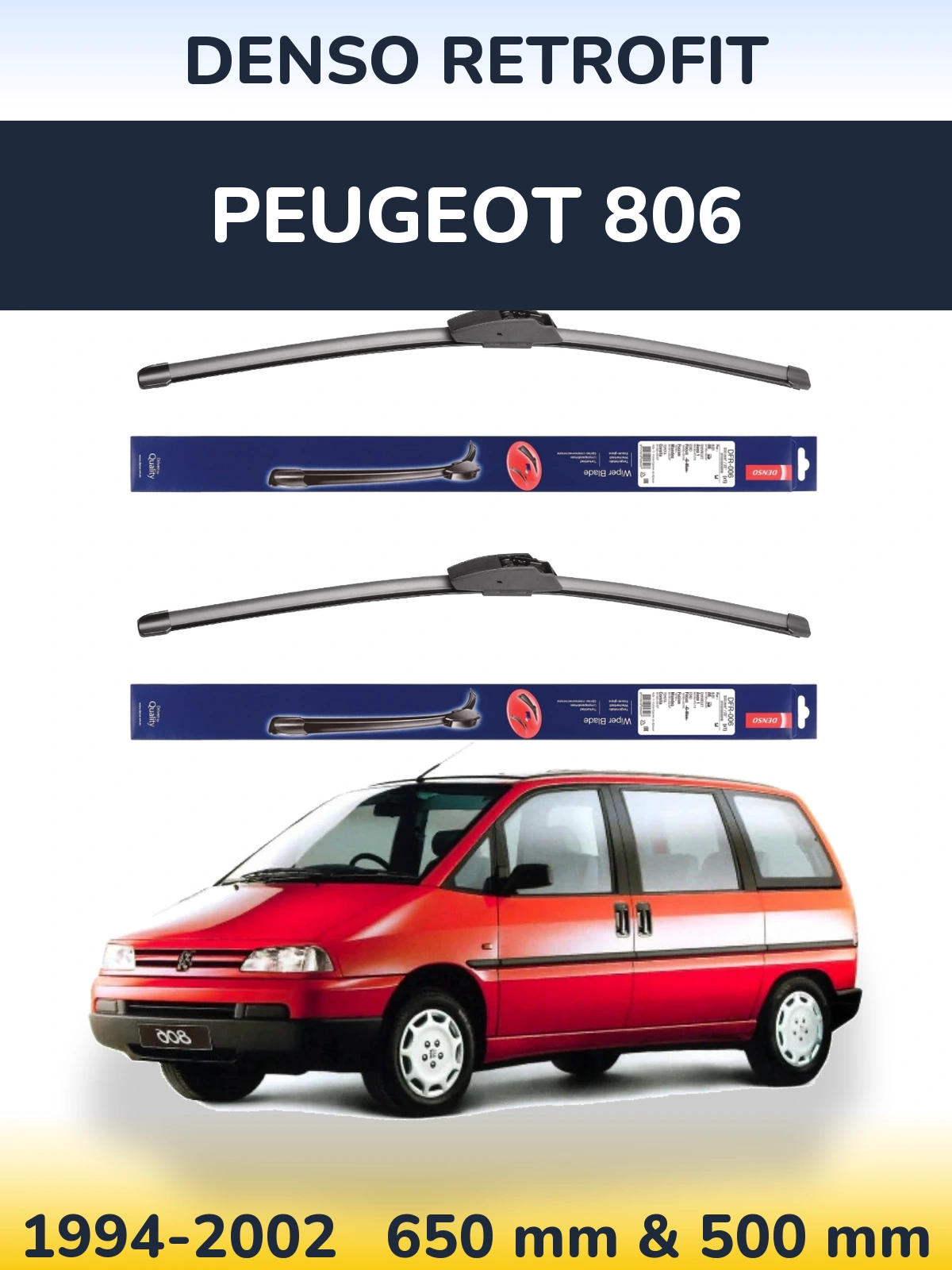 Komplet przednich wycieraczek Denso Retrofit 650 & 500 mm do Peugeot 806 1994-2002