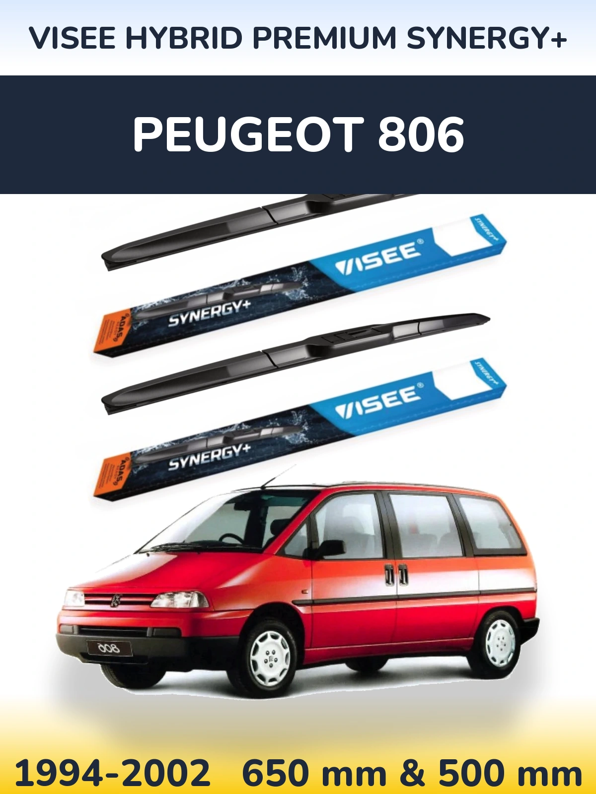 Komplet przednich wycieraczek VISEE HYBRID PREMIUM SYNERGY+ 650 & 500 mm do Peugeot 806 1994-2002