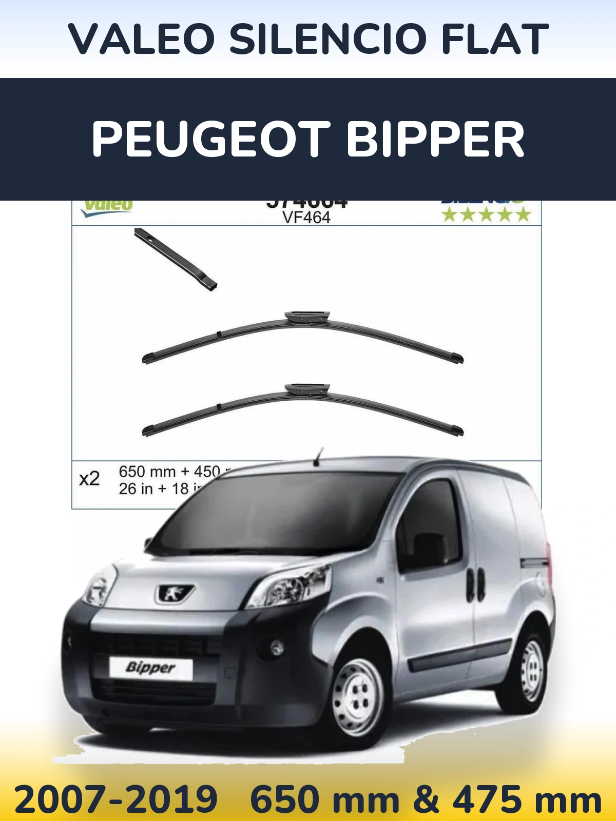 Комплект передних дворников Valeo Silencio Flat 650 & 450 мм для Peugeot Bipper 2007-2019