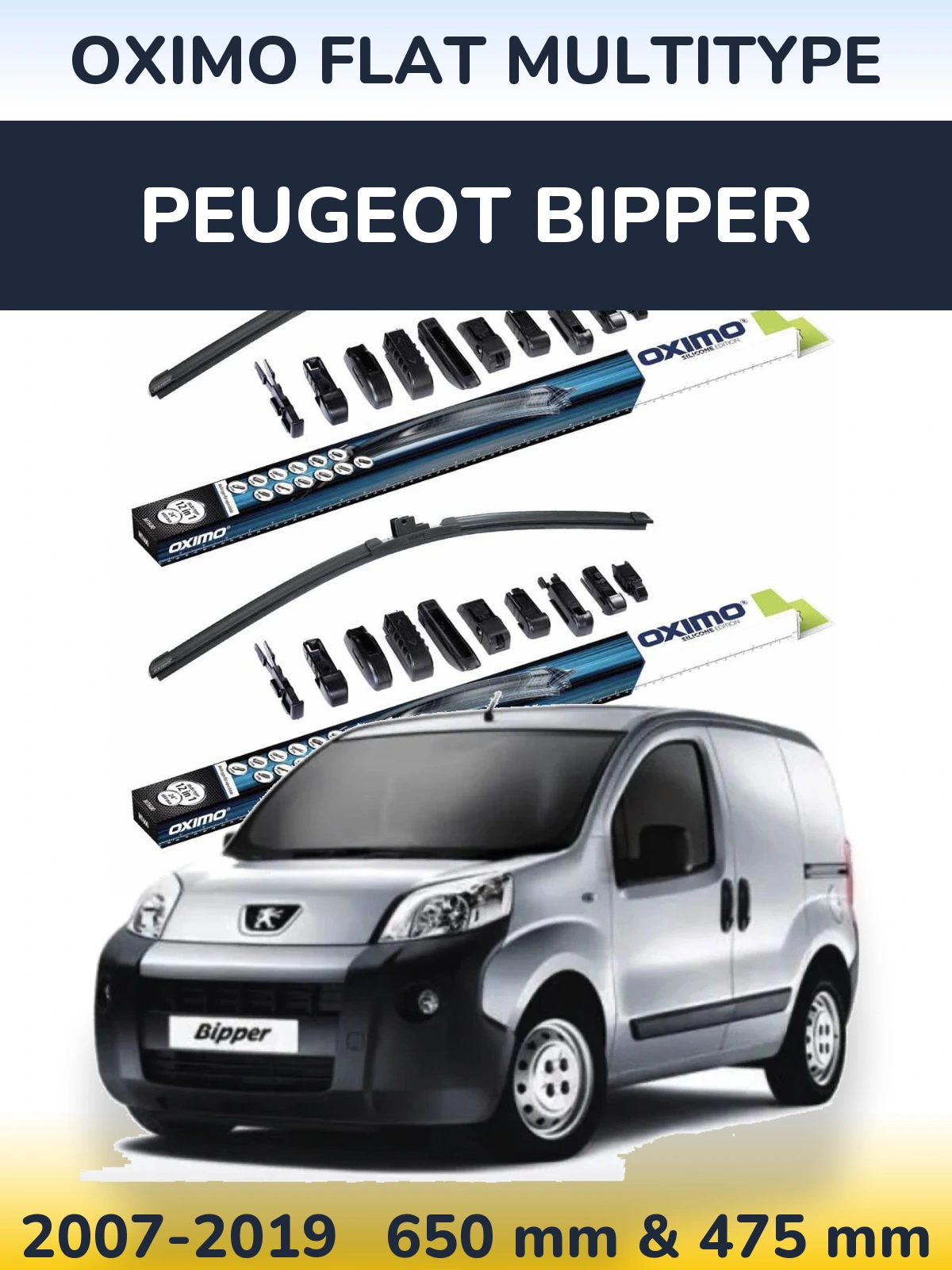 Komplet przednich wycieraczek Oximo Flat MultiType 650 & 475 mm do Peugeot Bipper 2007-2019