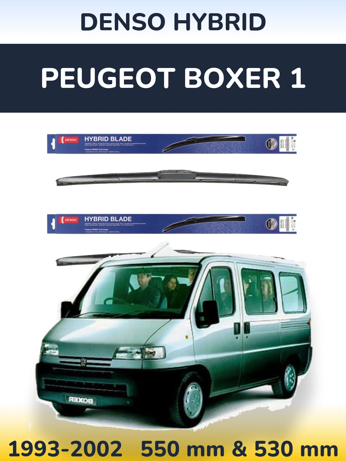 Front wiper blade set Denso Hybrid 550 & 530 mm for Peugeot Boxer 1 1993-2002