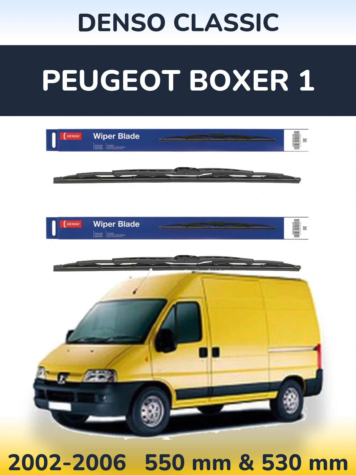 Front wiper blade set Denso Classic 550 & 530 mm for Peugeot Boxer 1 2002-2006