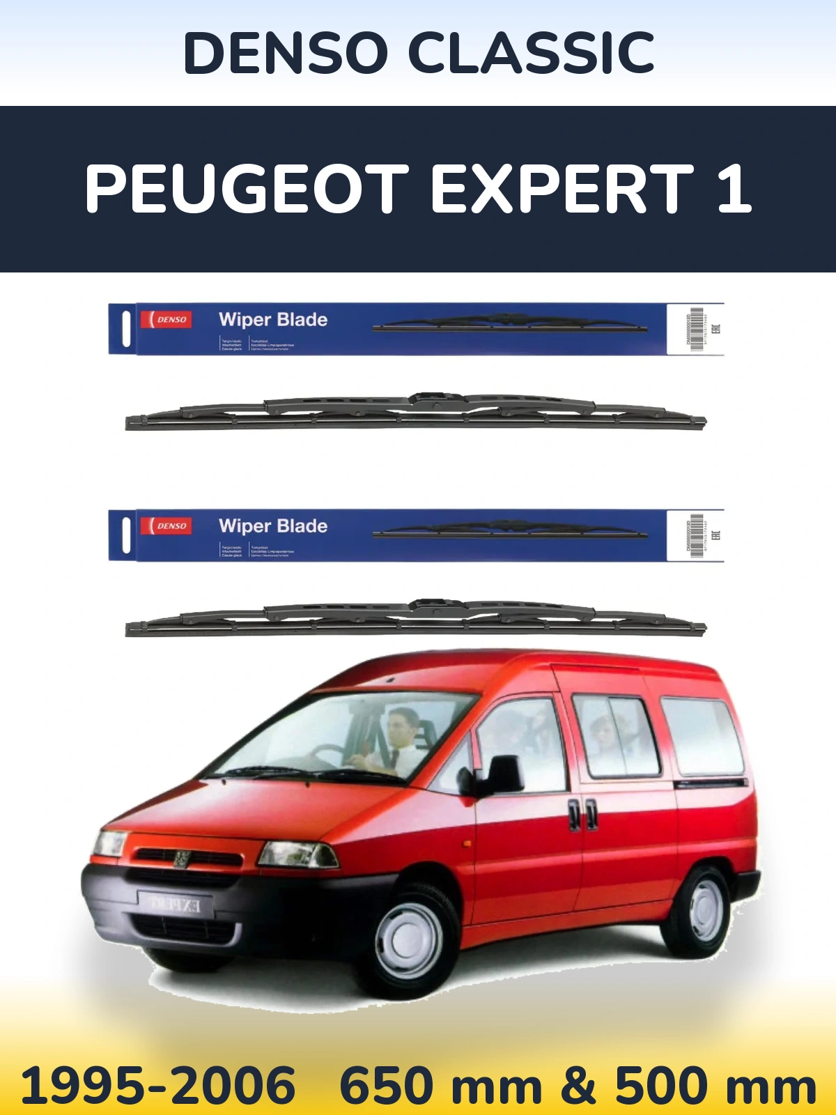 Front wiper blade set Denso Classic 650 & 500 mm for Peugeot Expert 1 1995-2006