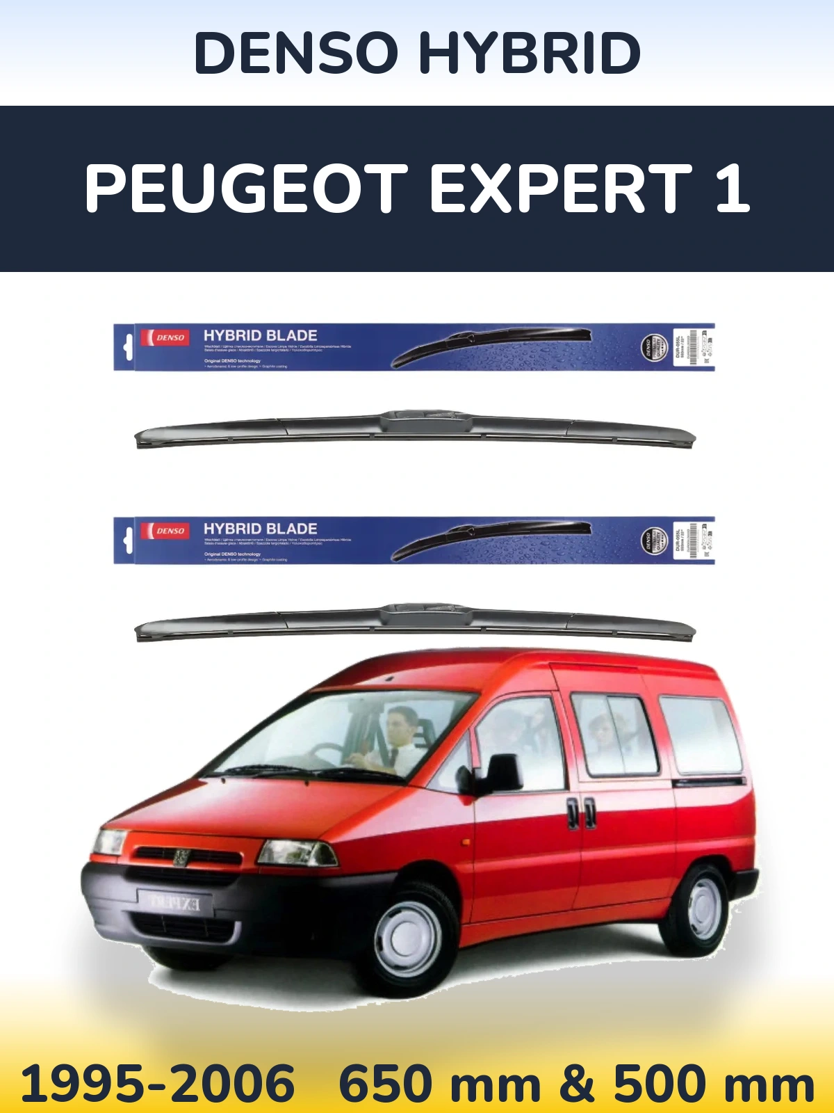 Komplet przednich wycieraczek Denso Hybrid 650 & 500 mm do Peugeot Expert 1 1995-2006