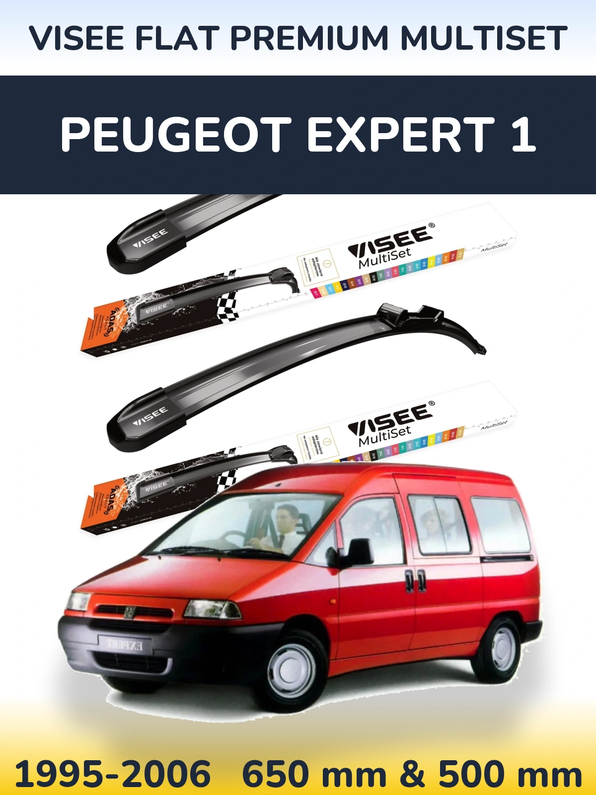 Komplet przednich wycieraczek VISEE FLAT PREMIUM MultiSet 650 & 500 mm do Peugeot Expert 1 1995-2006