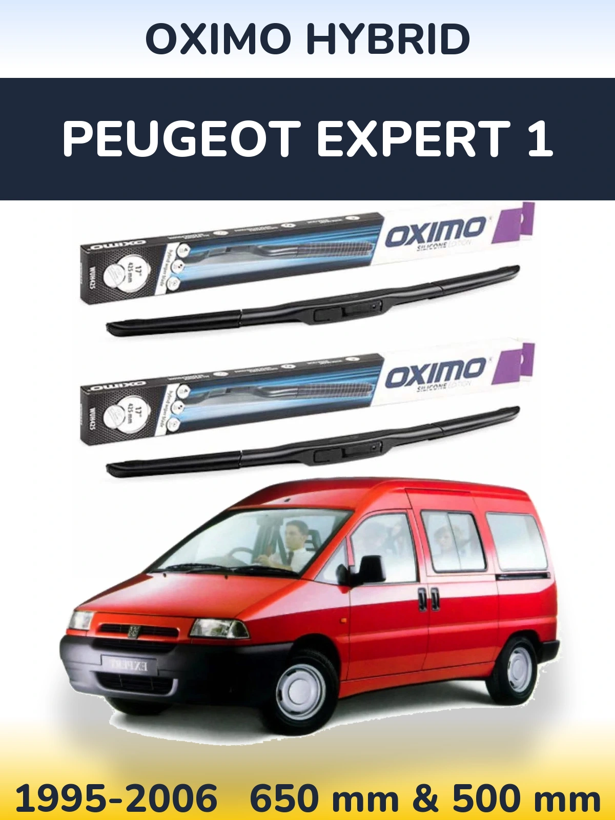 Front wiper blade set Oximo Hybrid 650 & 500 mm for Peugeot Expert 1 1995-2006