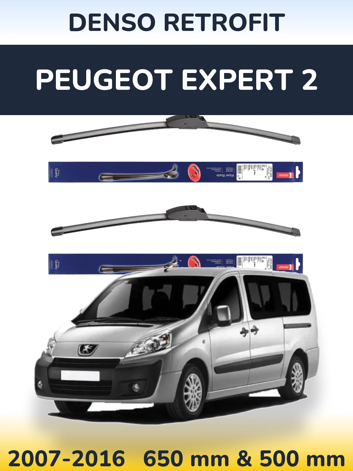 Front wiper blade set Denso Retrofit 650 & 500 mm for Peugeot Expert 2 2007-2016