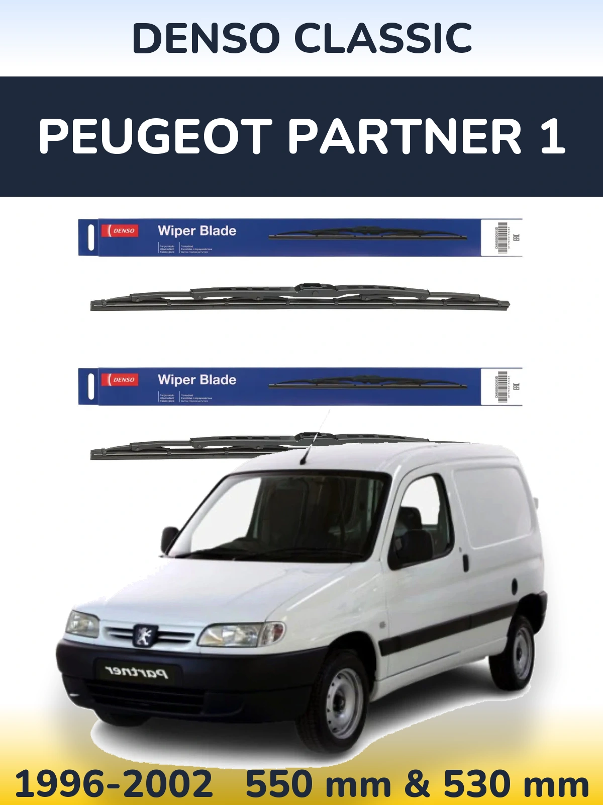 Front wiper blade set Denso Classic 550 & 530 mm for Peugeot Partner 1 1996-2002