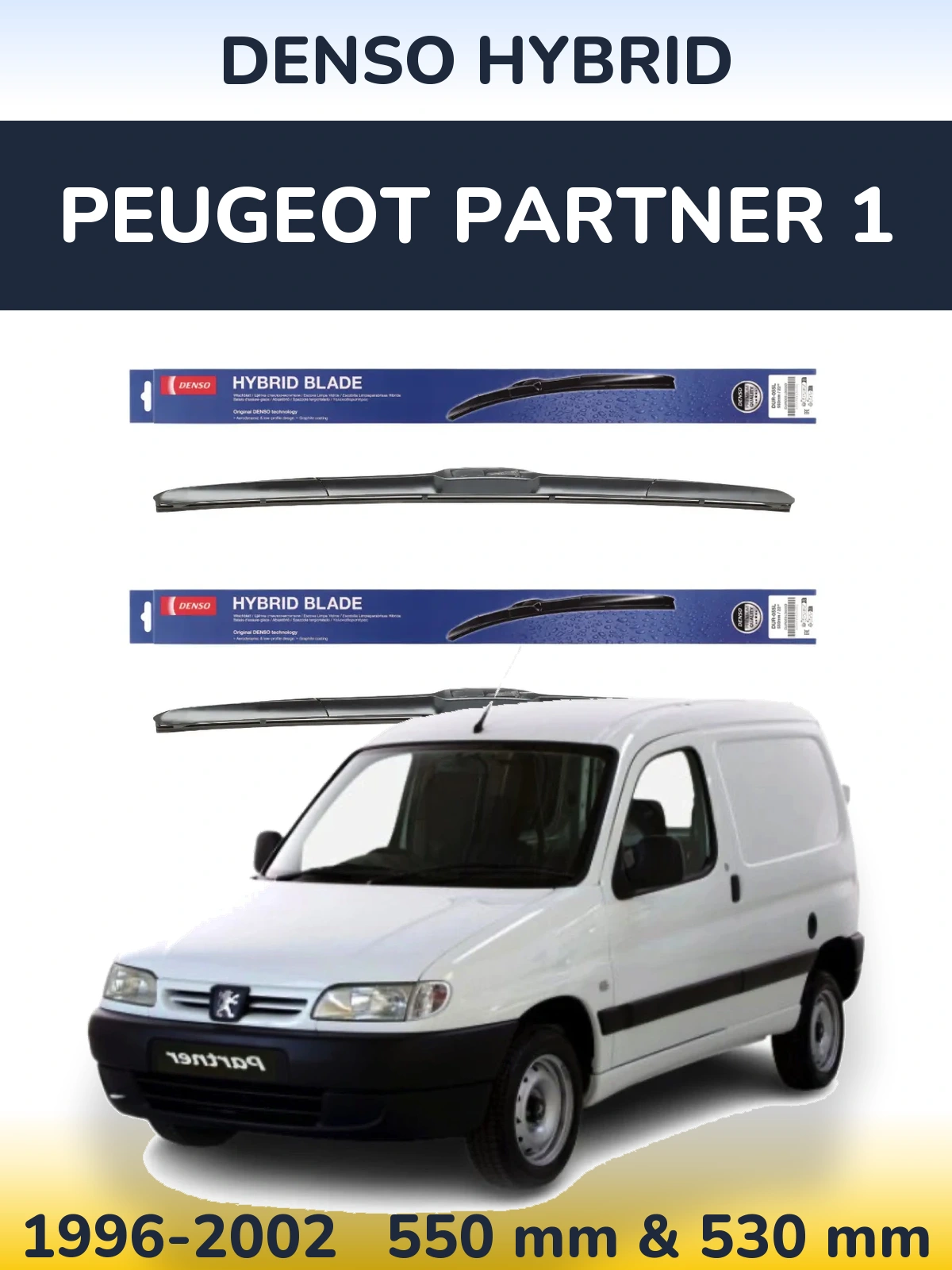 Komplet przednich wycieraczek Denso Hybrid 550 & 530 mm do Peugeot Partner 1 1996-2002