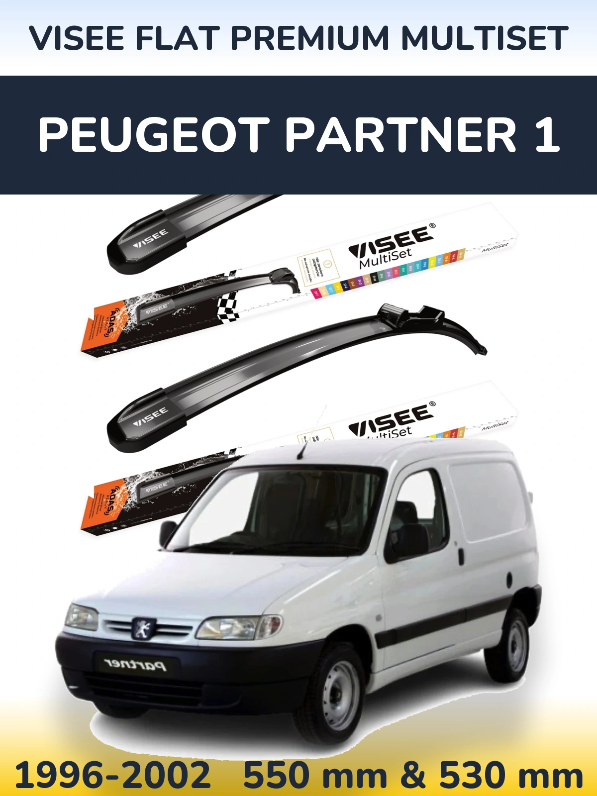 Komplet przednich wycieraczek VISEE FLAT PREMIUM MultiSet 550 & 530 mm do Peugeot Partner 1 1996-2002