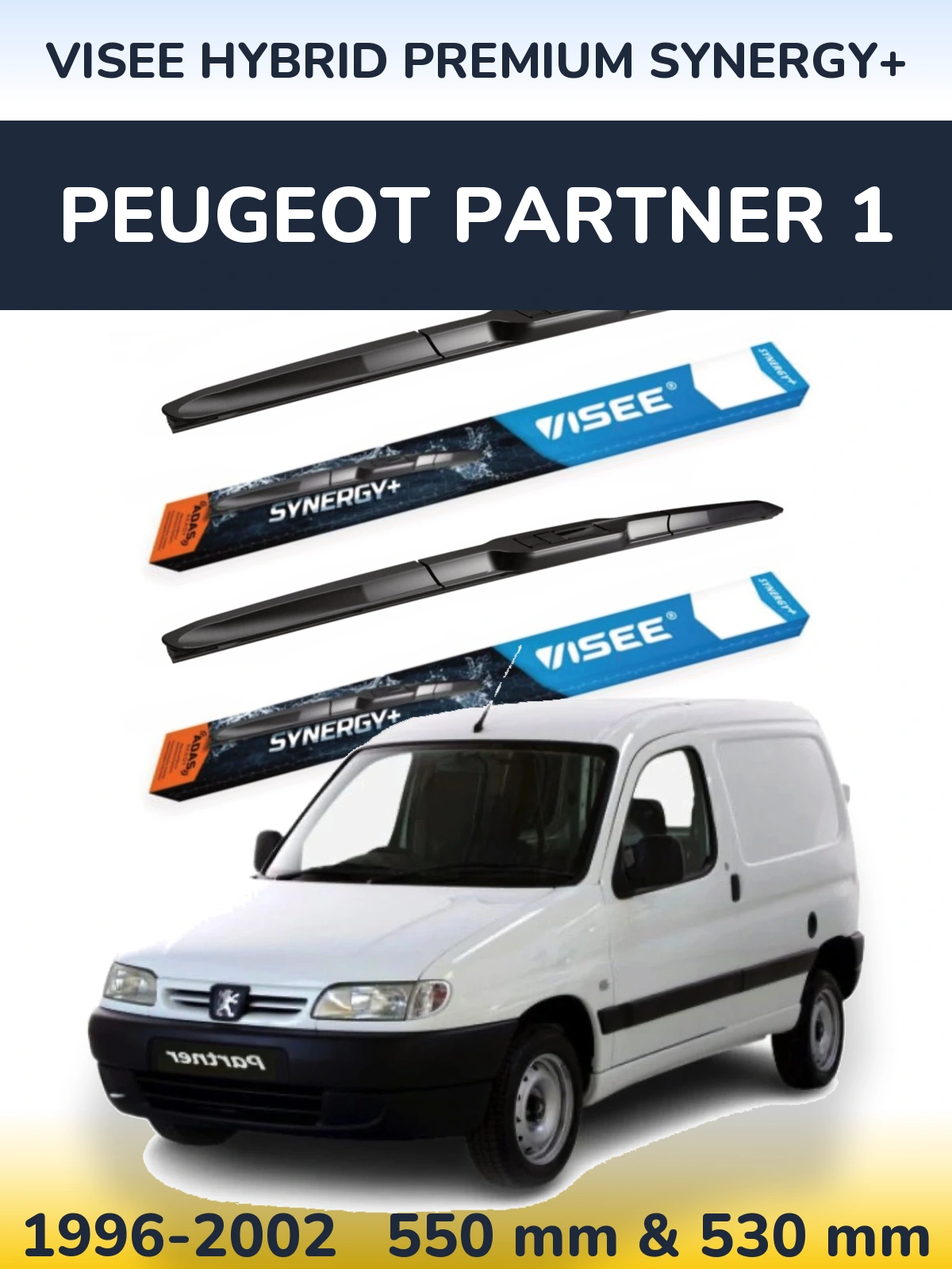 Komplet przednich wycieraczek VISEE HYBRID PREMIUM SYNERGY+ 550 & 530 mm do Peugeot Partner 1 1996-2002