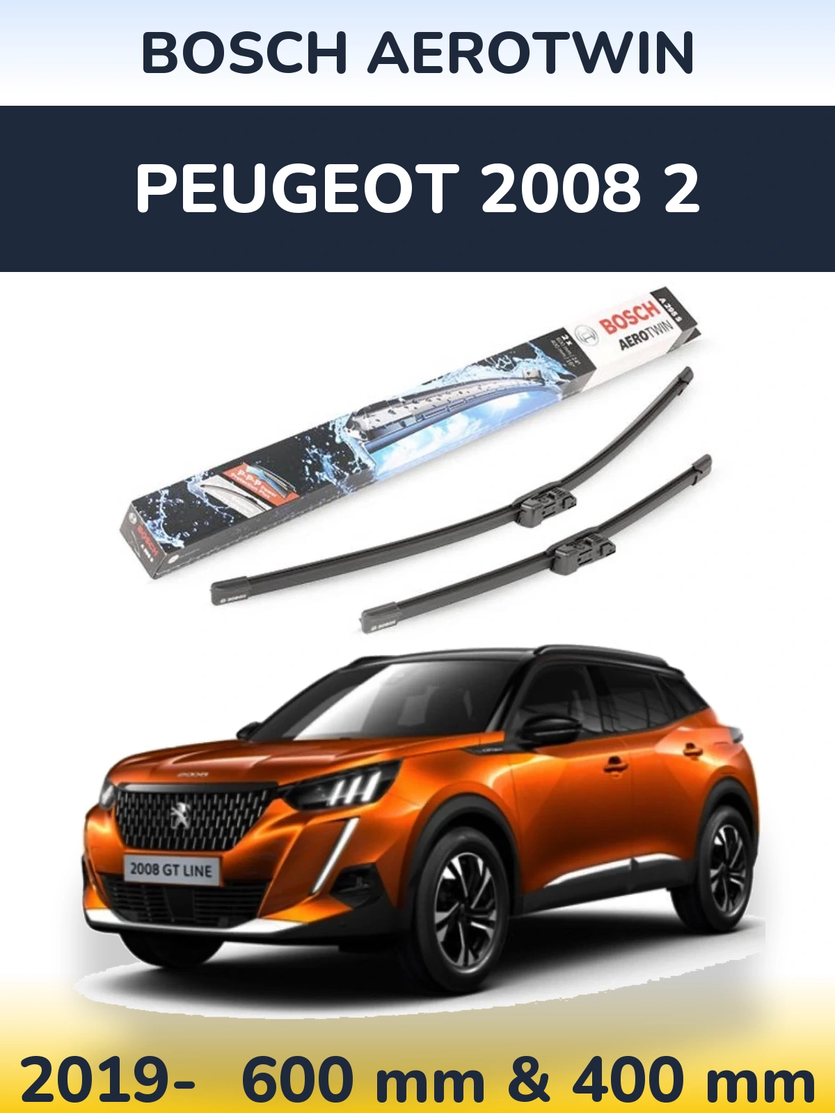 Komplet przednich wycieraczek BOSCH AeroTwin 600 & 400 mm do Peugeot 2008 2 2019-2026