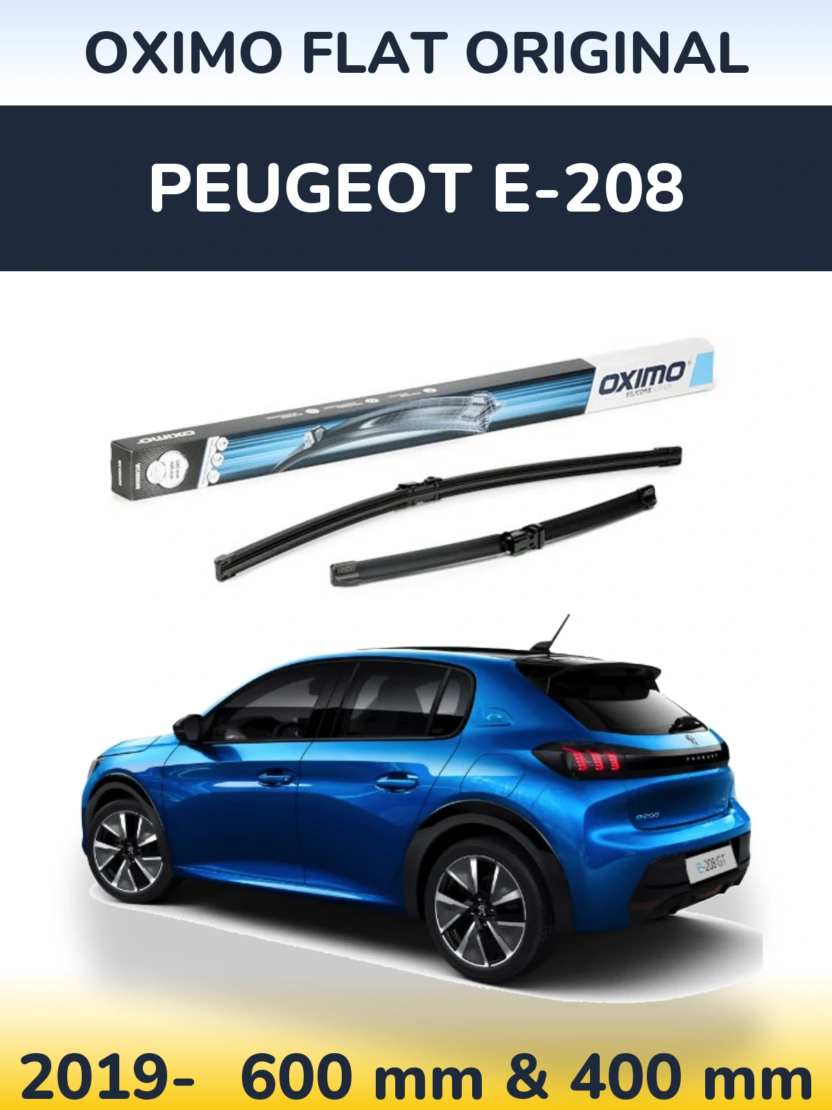 Комплект передних дворников Oximo Flat Original 600 & 400 мм для Peugeot e-208 2019-2026
