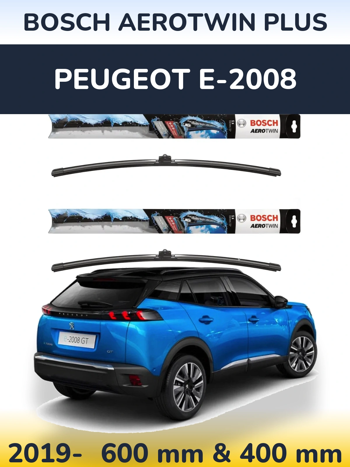 Комплект передніх щіток BOSCH AeroTwin Plus 600 & 400 мм для Peugeot e-2008 2019-2026