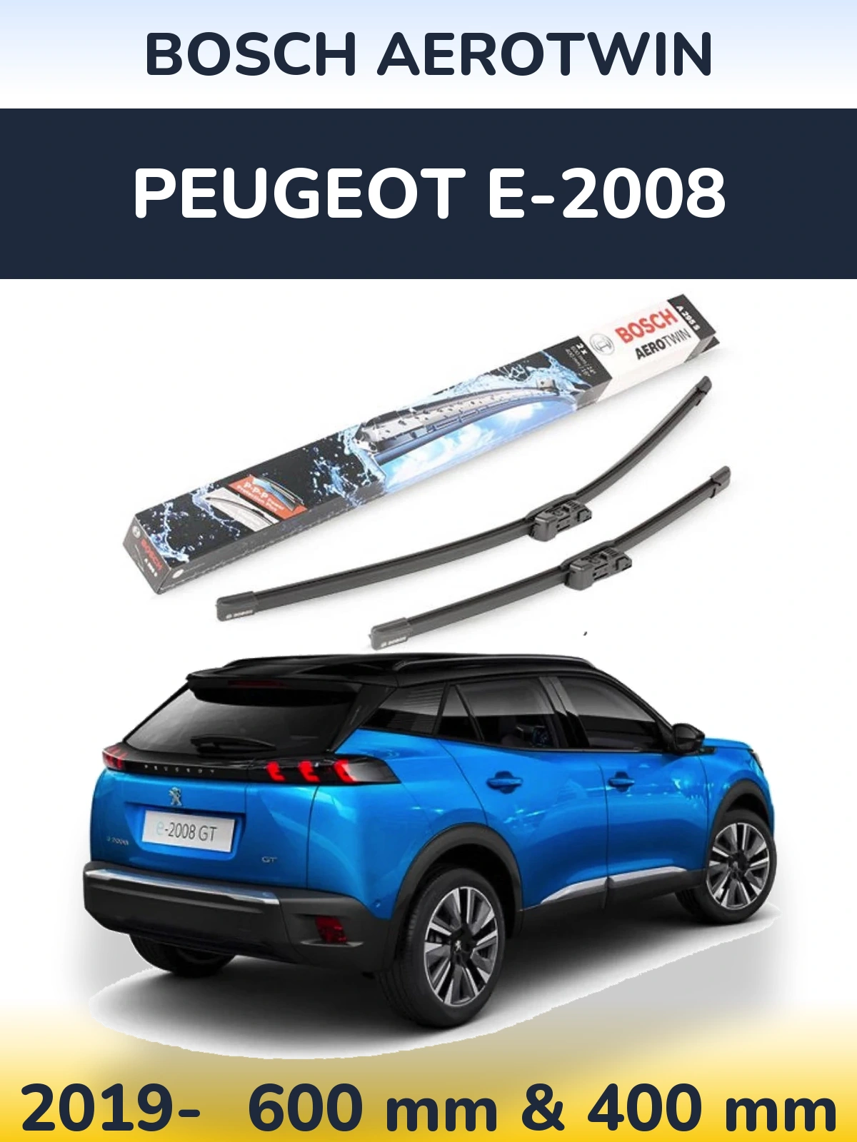 Комплект передніх щіток BOSCH AeroTwin 600 & 400 мм для Peugeot e-2008 2019-2026