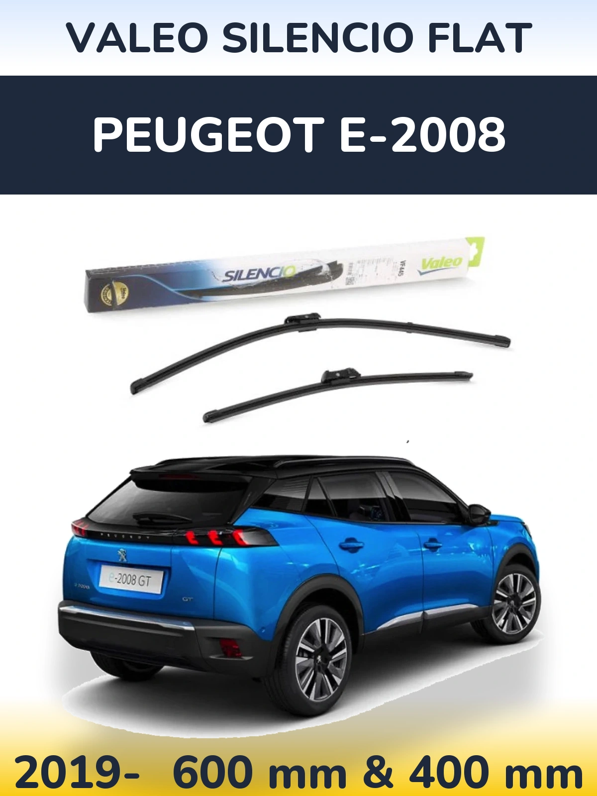 Комплект передніх щіток Valeo Silencio Flat 600 & 400 мм для Peugeot e-2008 2019-2026