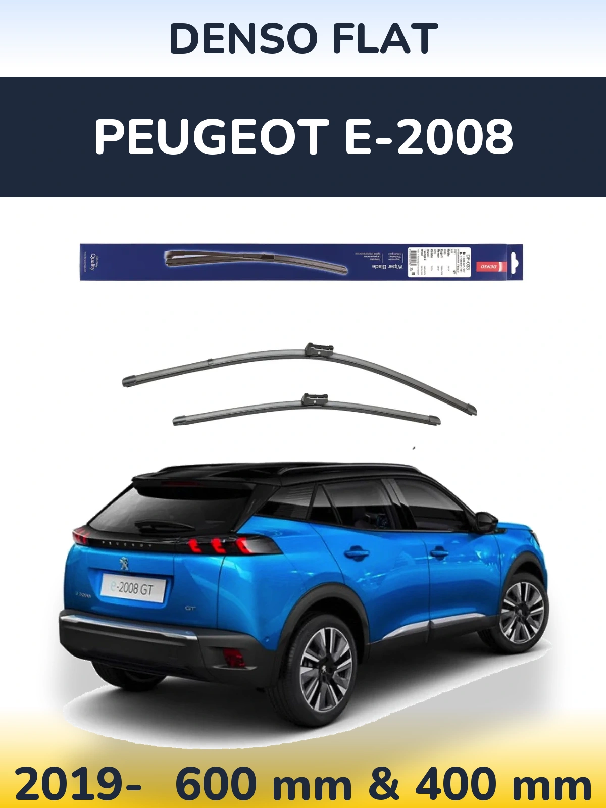 Комплект передніх щіток Denso Flat 600 & 400 мм для Peugeot e-2008 2019-2026