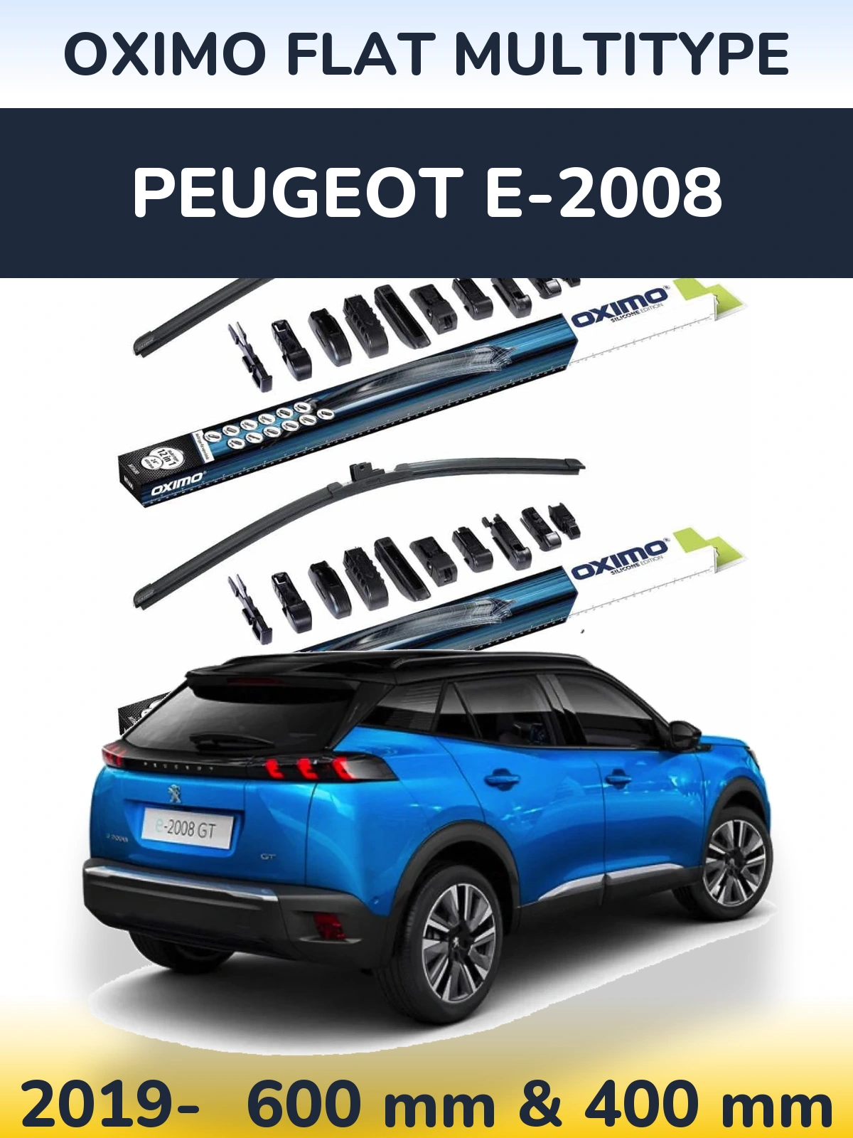 Комплект передніх щіток Oximo Flat MultiТипe 600 & 400 мм для Peugeot e-2008 2019-2026