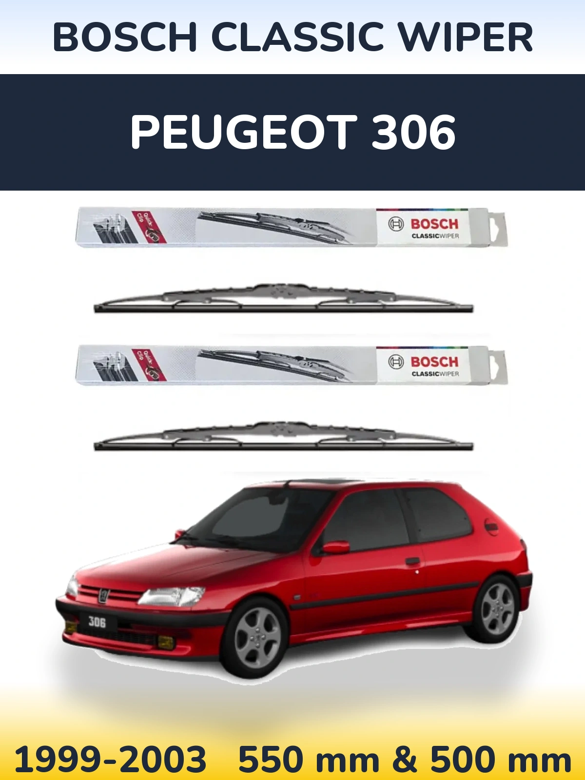Комплект передних дворников BOSCH Classic Wiper 550 & 500 мм для Peugeot 306 1999-2003
