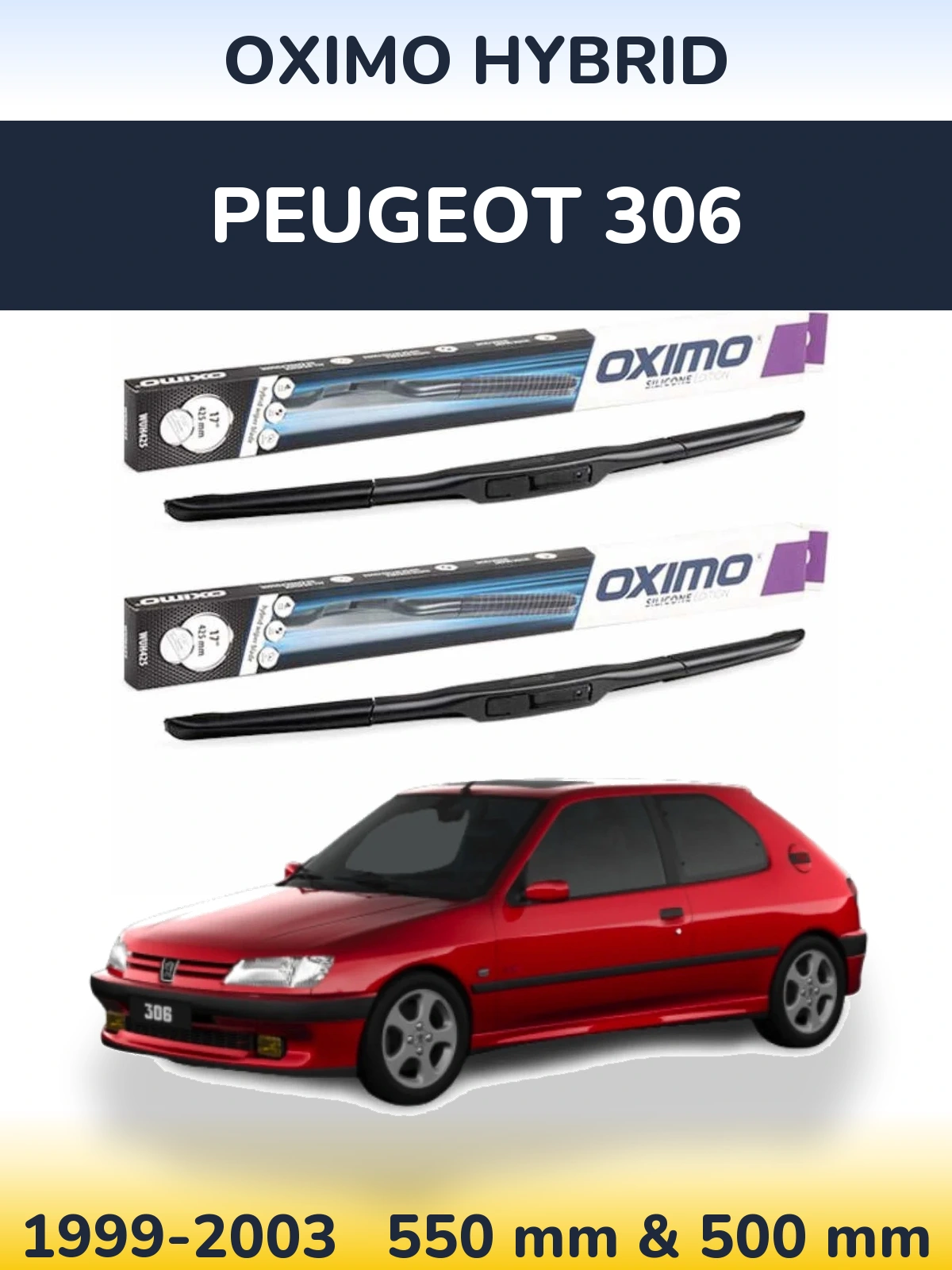 Комплект передних дворников Oximo Hybrid 550 & 500 мм для Peugeot 306 1999-2003