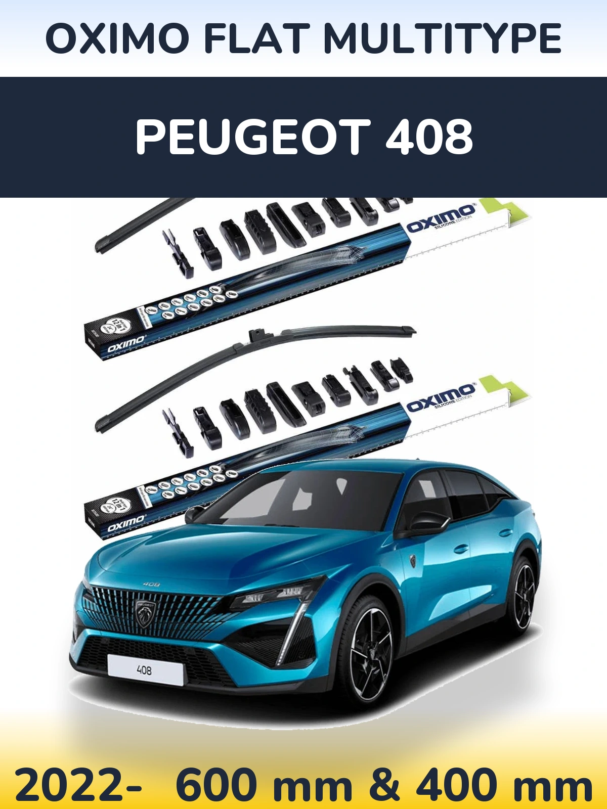 Front wiper blade set Oximo Flat MultiTypee 600 & 400 mm for Peugeot 408 2022-2026
