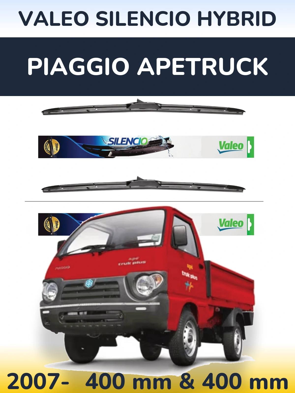 Комплект передних дворников Valeo Silencio Hybrid 400 & 400 мм для Piaggio Apetruck 2007-2026