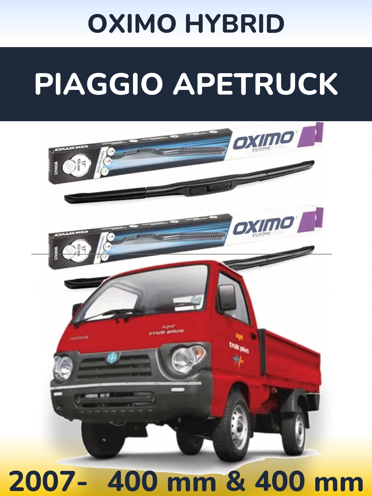Комплект передних дворников Oximo Hybrid 400 & 400 мм для Piaggio Apetruck 2007-2026