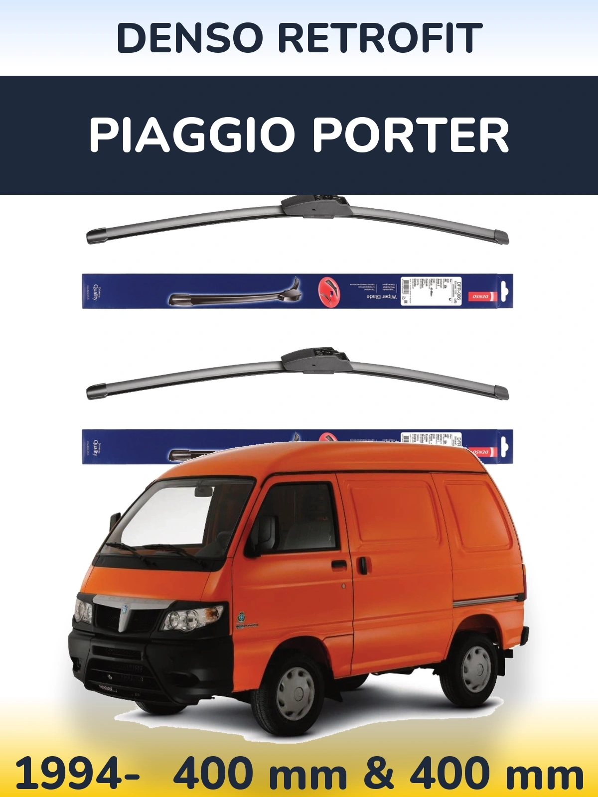 Komplet przednich wycieraczek Denso Retrofit 400 & 400 mm do Piaggio Porter 1994-2026