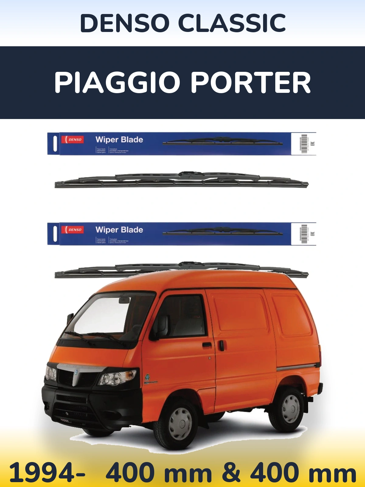 Front wiper blade set Denso Classic 400 & 400 mm for Piaggio Porter 1994-2026