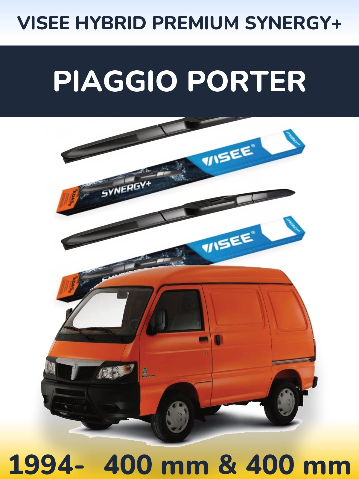 Komplet przednich wycieraczek VISEE HYBRID PREMIUM SYNERGY+ 400 & 400 mm do Piaggio Porter 1994-2026