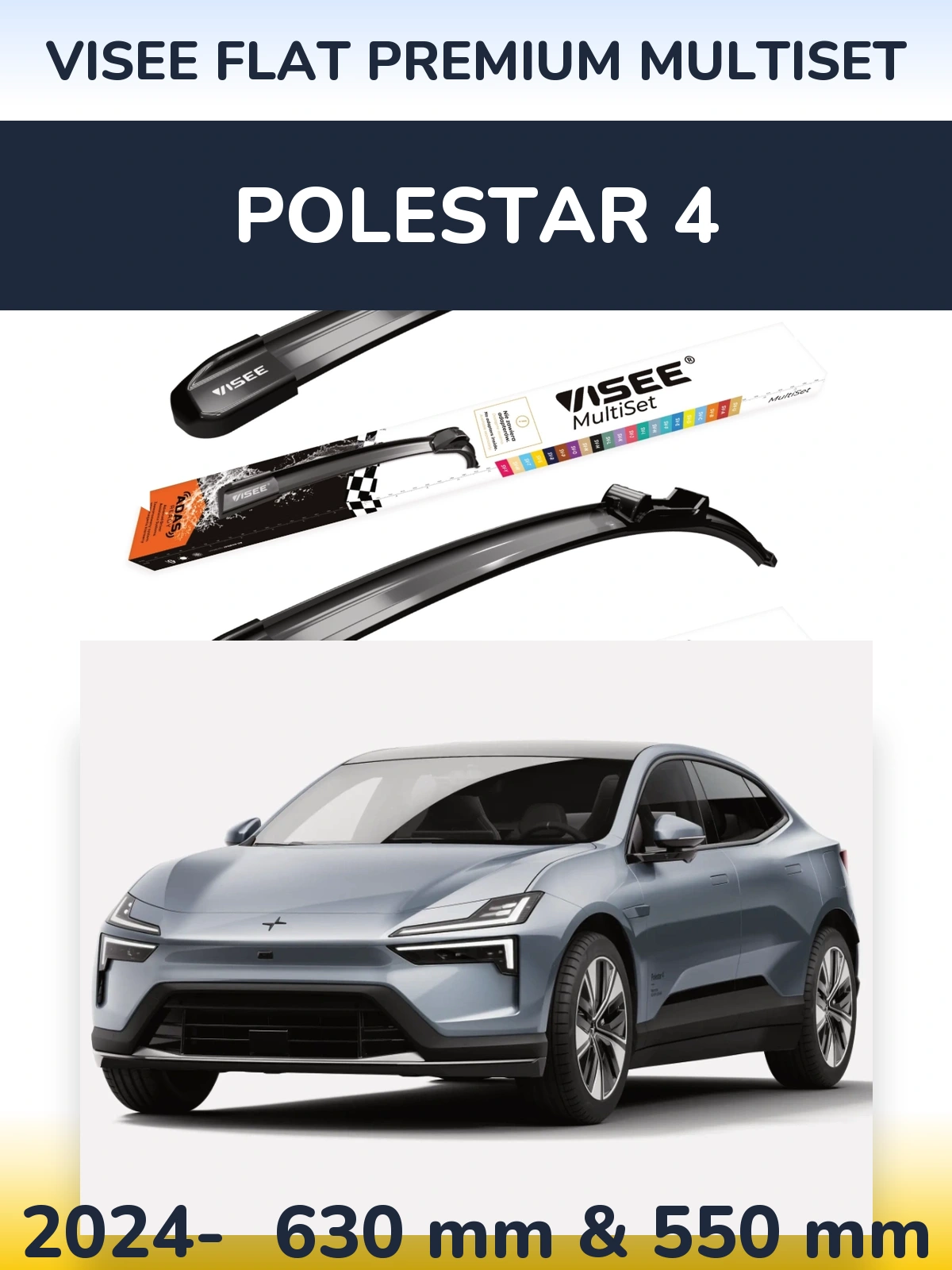 Komplet przednich wycieraczek VISEE FLAT PREMIUM MultiSet 630 & 550 mm do Polestar 4 2024-2026