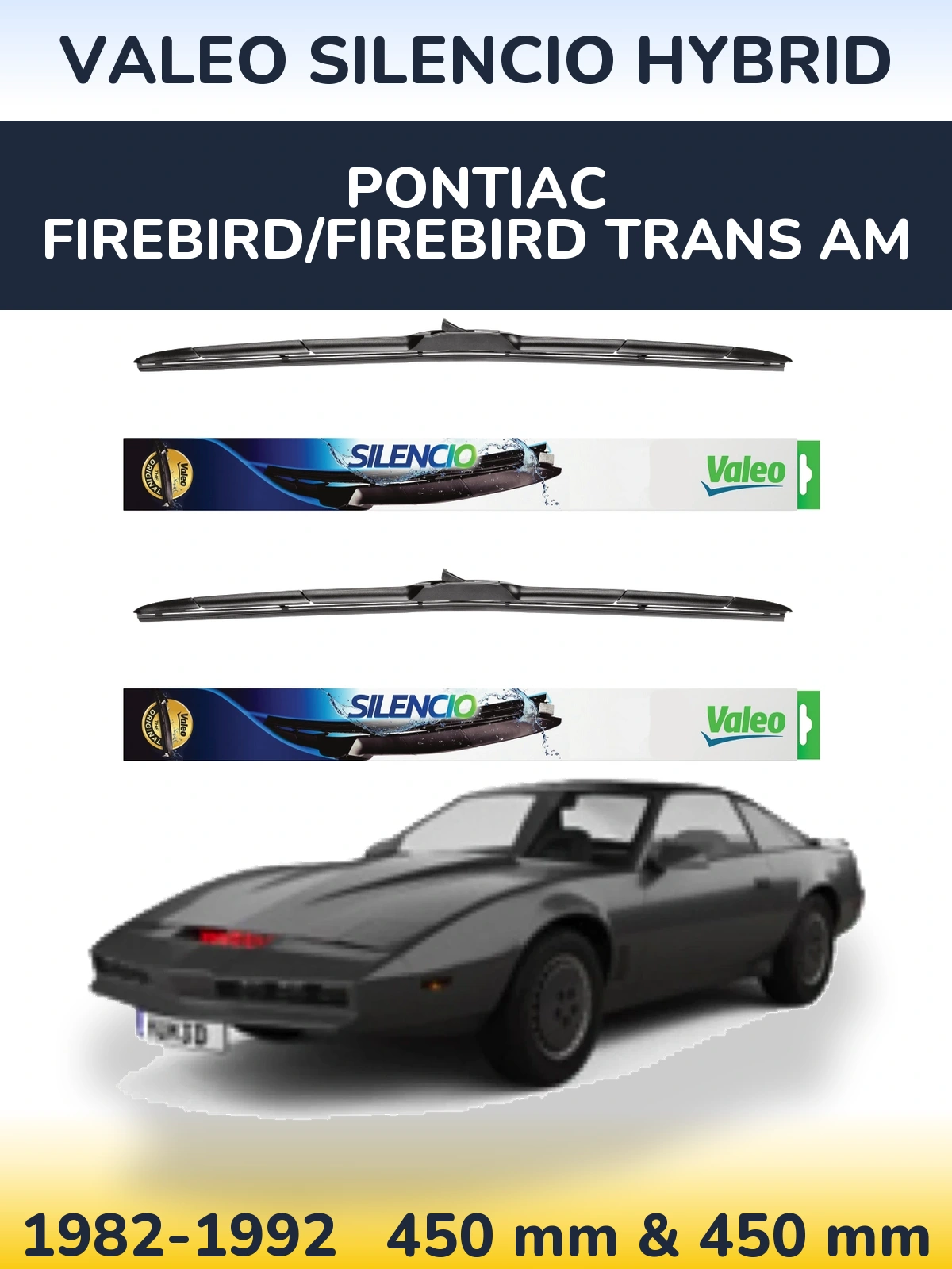 Комплект передних дворников Valeo Silencio Hybrid 450 & 450 мм для Pontiac Firebird/Firebird Trans Am 1982-1992