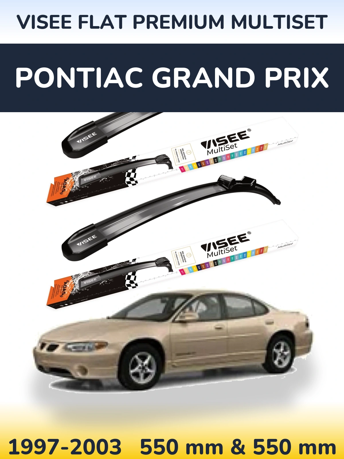 Front wiper blade set VISEE FLAT PREMIUM MultiSet 550 & 550 mm for Pontiac Grand Prix 1997-2003