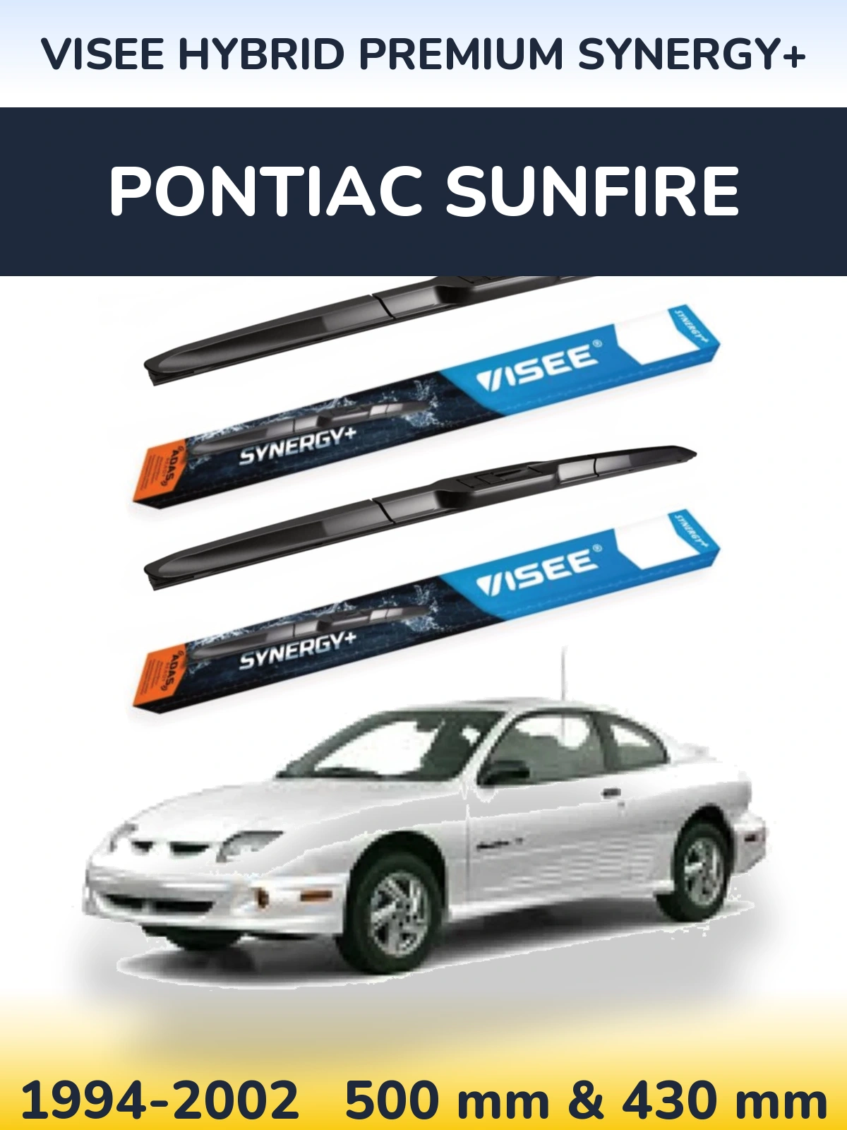Front wiper blade set VISEE HYBRID PREMIUM SYNERGY+ 500 & 430 mm for Pontiac Sunfire 1994-2002