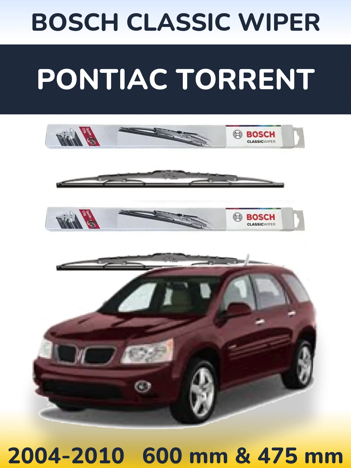 Комплект передніх щіток BOSCH Classic Wiper 600 & 475 мм для Pontiac Torrent 2004-2010