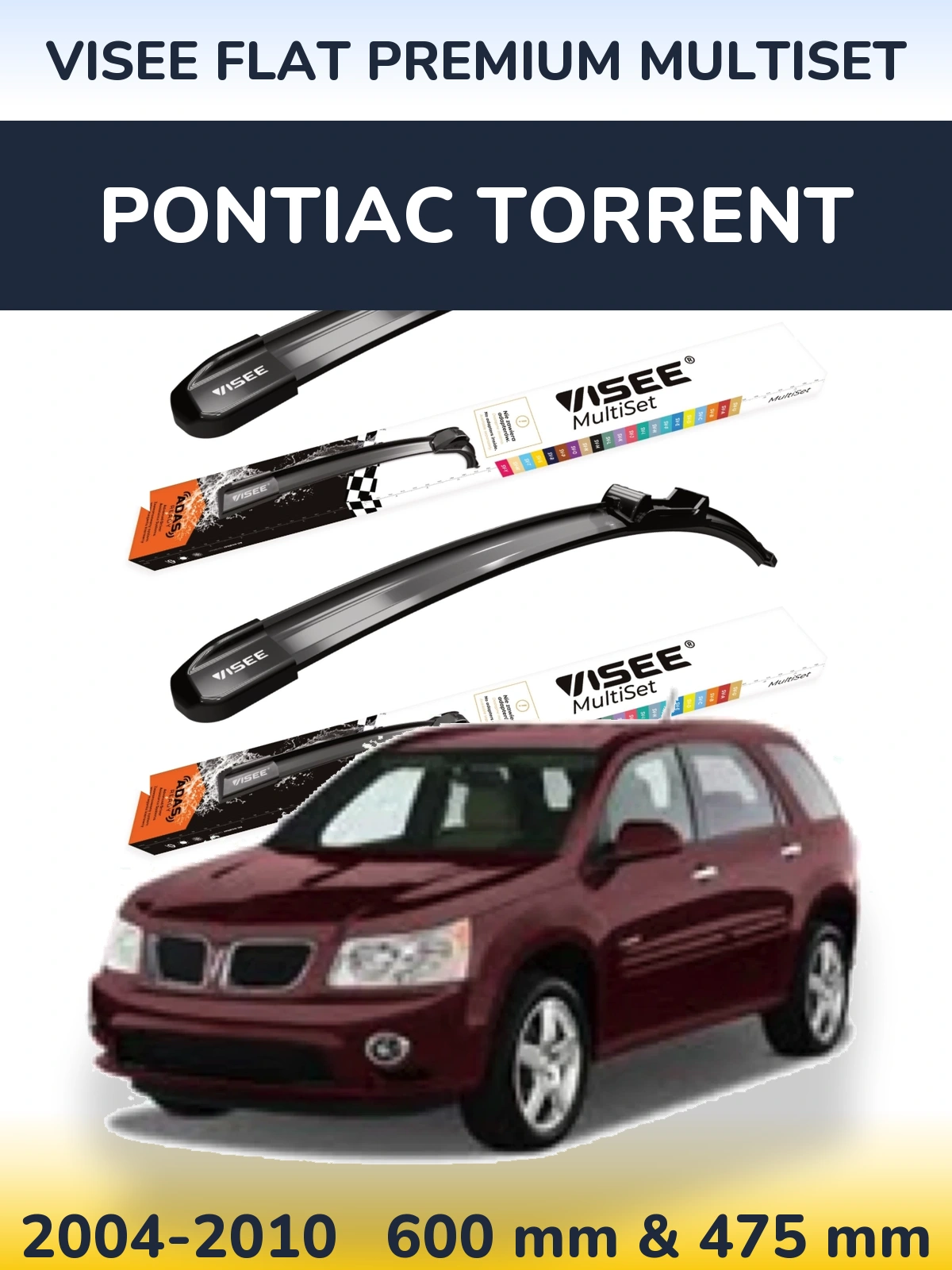 Комплект передних дворников VISEE FLAT PREMIUM MultiSet 600 & 475 мм для Pontiac Torrent 2004-2010